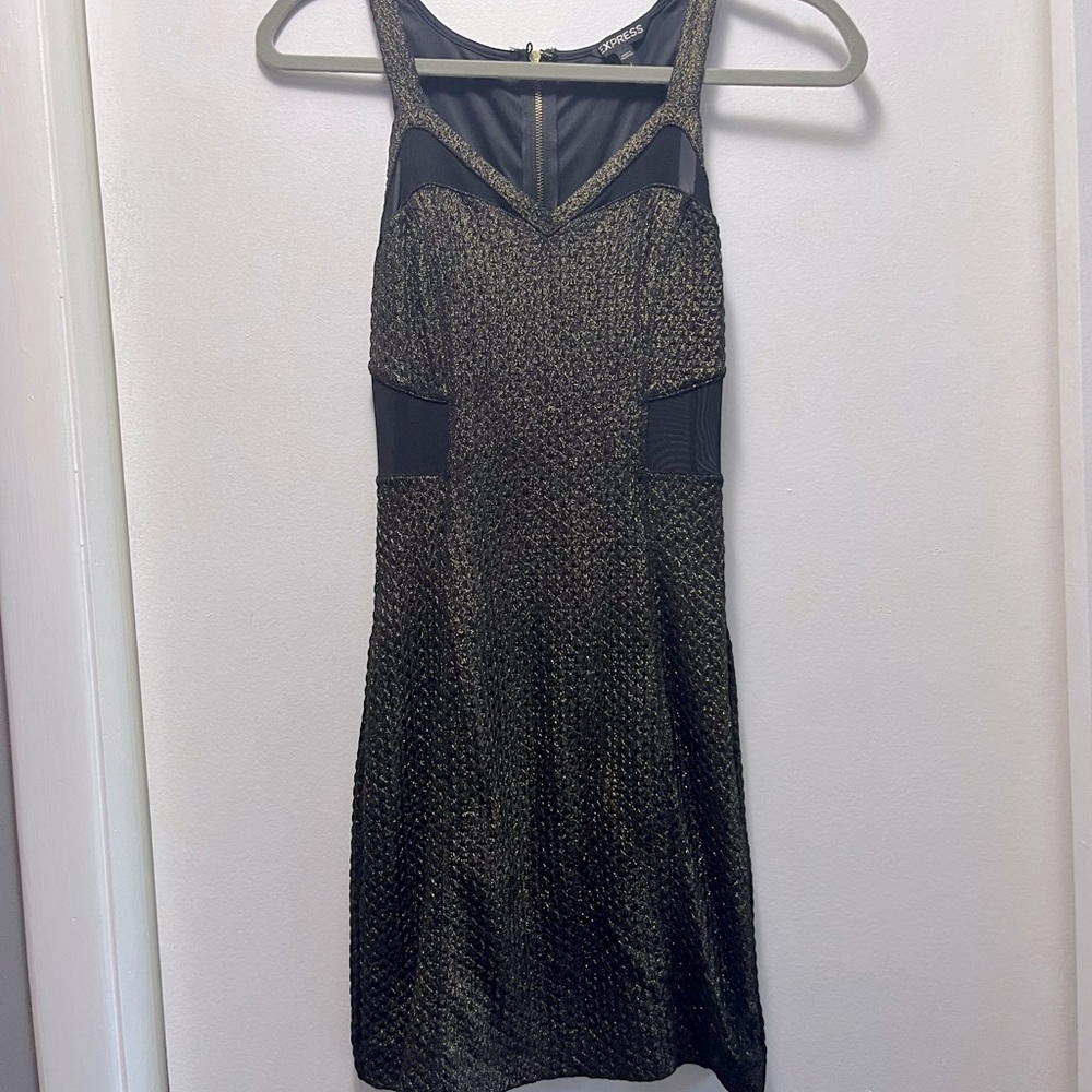 Express mini black and gold dress. Size 2. Worn once like new!